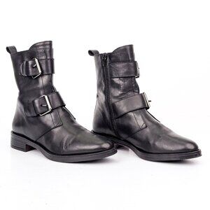 Emanuele Crasto All Leather Black Buckle Ankle Boots 38 (7.5)